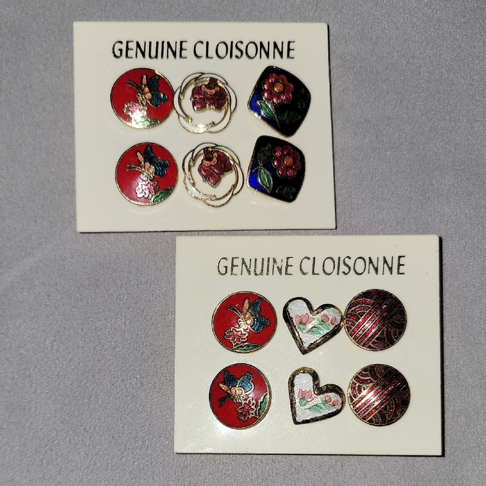 Vintage 1980s Genuine Cloisonne Earrings Set